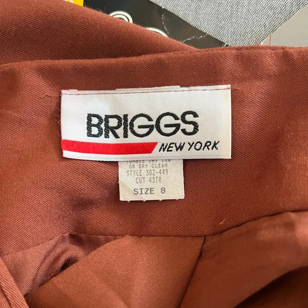 Vintage 90s Briggs New York Brown Knee Length Pleated Career Pencil Skirt NWT 8